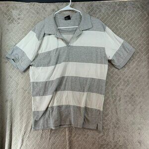 The Image Mens XXL Polo Shirt Gray White Striped Short Sleeve Classic Fit Preppy